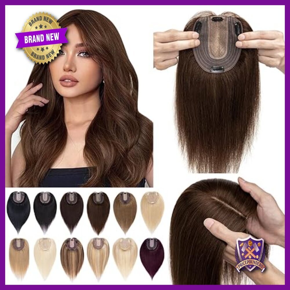 Human Hair Topper Silk Base 10x12cm 130% Density Clip-In Volume Hairpiece